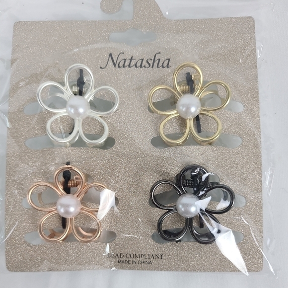 NEW Natasha Hair Clips 4-Pack Metal Jaw Clips,  Gold, Rose Gold, Silver, Pearl. - Picture 1 of 4